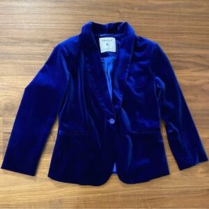 Allegra K Women’s Blue Velvet Blazer Jacket Medium One Button Lined